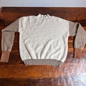 Hasson Mock Neck Cashmere Sweater Colorblock Knit Pullover Women's Medium